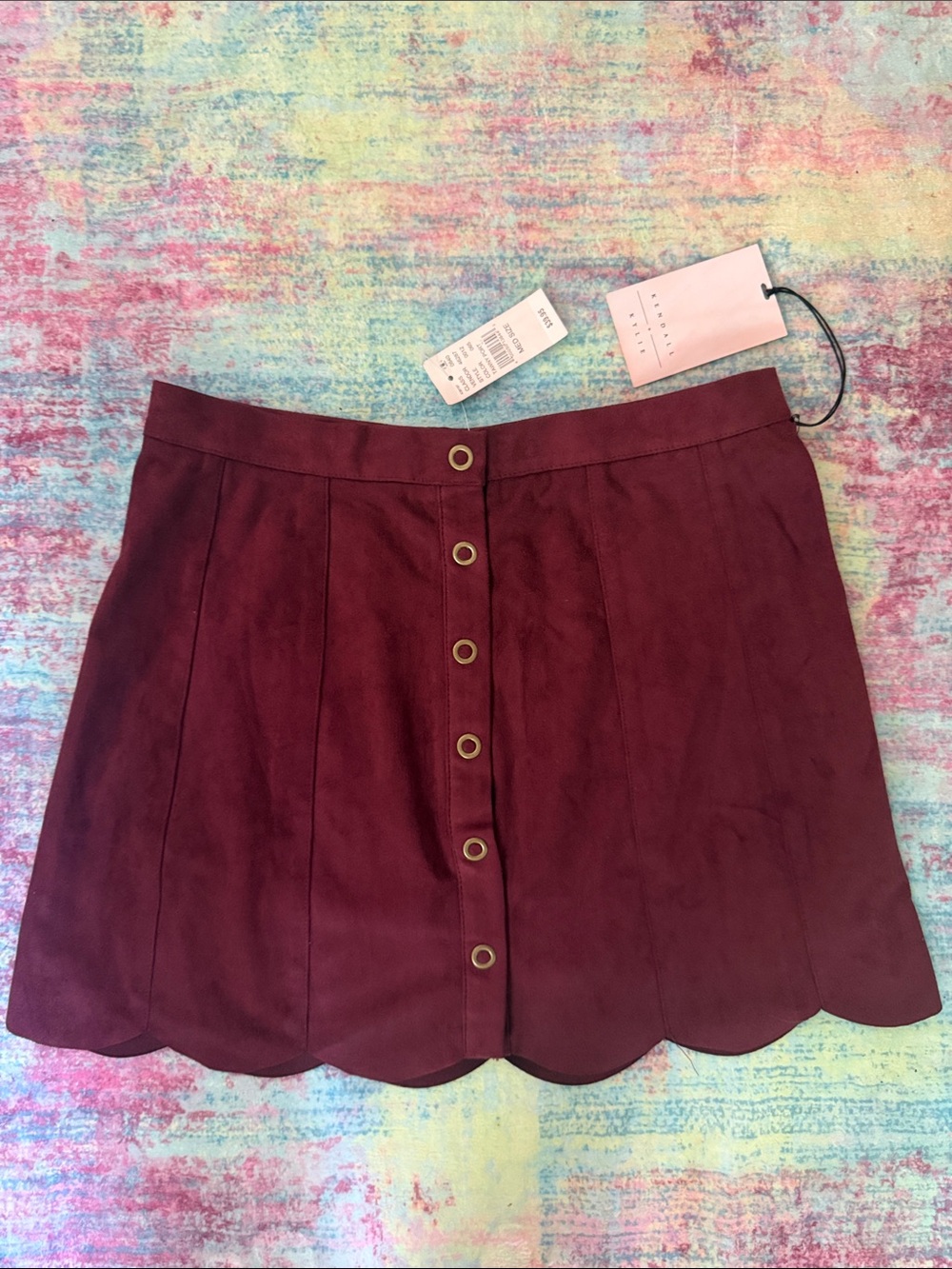 Kendall & Kylie Burgundy Scalloped Button-Front Mini Skirt